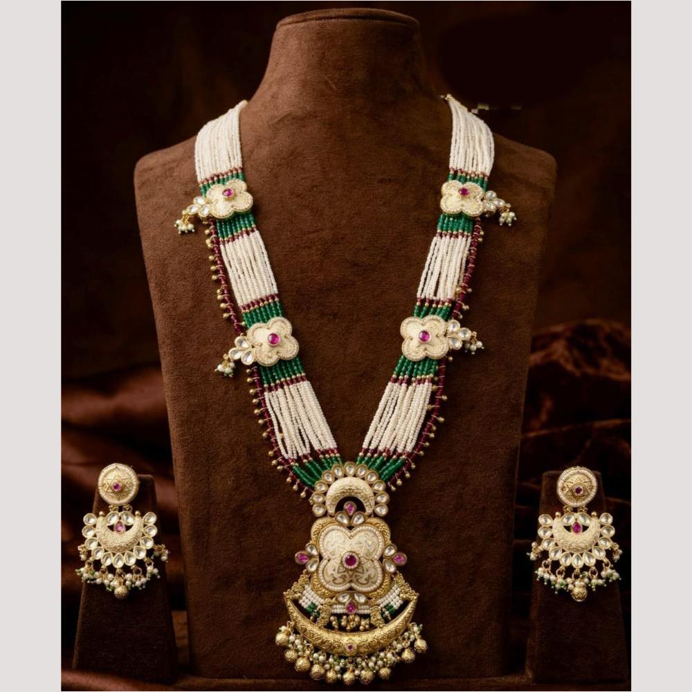 Kavita Art Premium  Pota Stone And Pearl Long Necklace Set