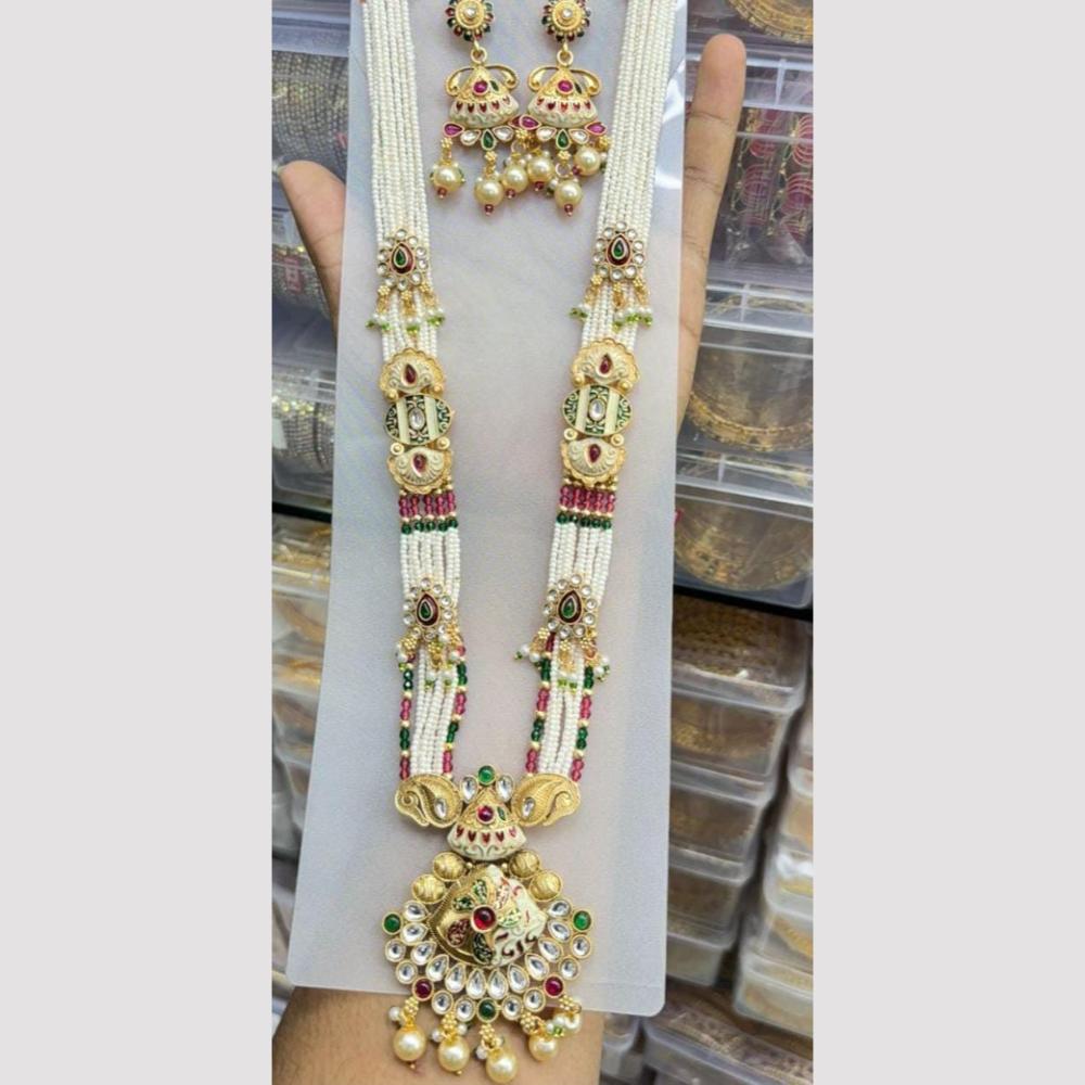 Kavita Art Premium  Pota Stone And Pearl Meenakari Long Necklace Set