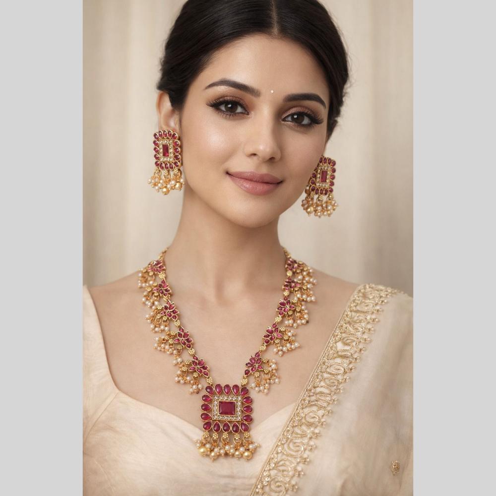 Kavita Art Classic Ethnic Pota Stone And Pearl Necklace Set