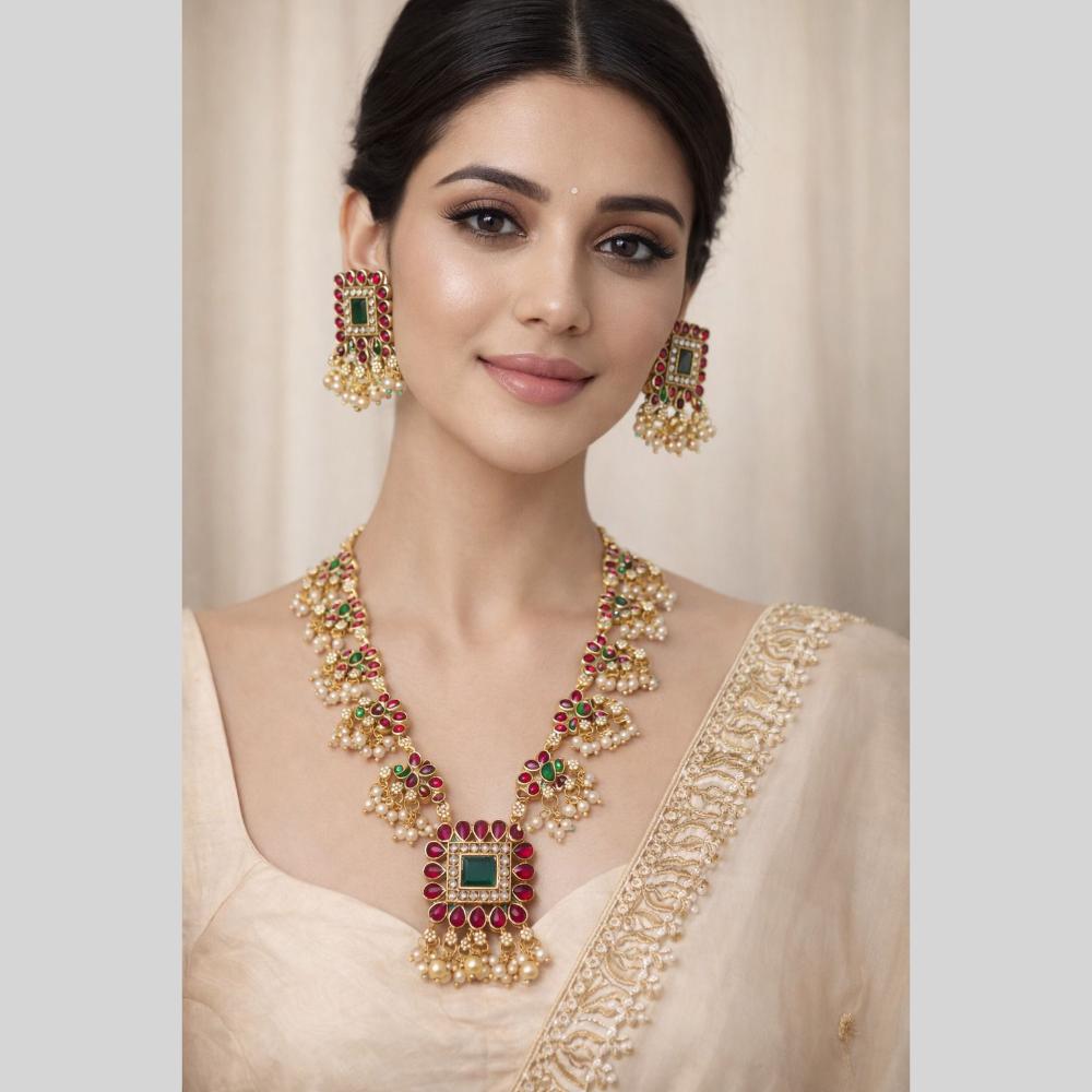 Kavita Art Classic Ethnic Pota Stone And Pearl Necklace Set