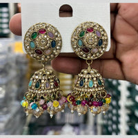 Kavita Art Designer Crystal Stone And Pearl Jhumki Earrings