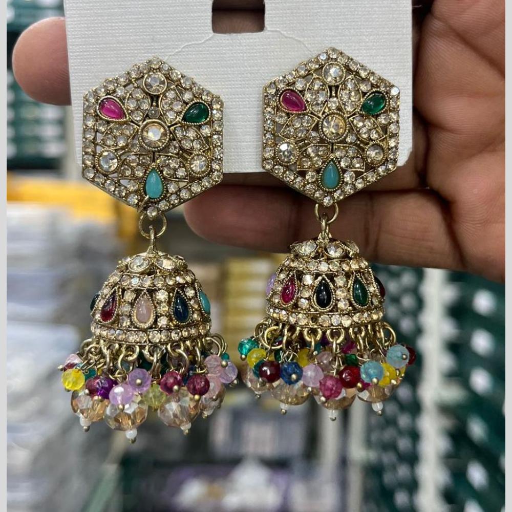 Kavita Art Designer Crystal Stone And Pearl Jhumki Earrings