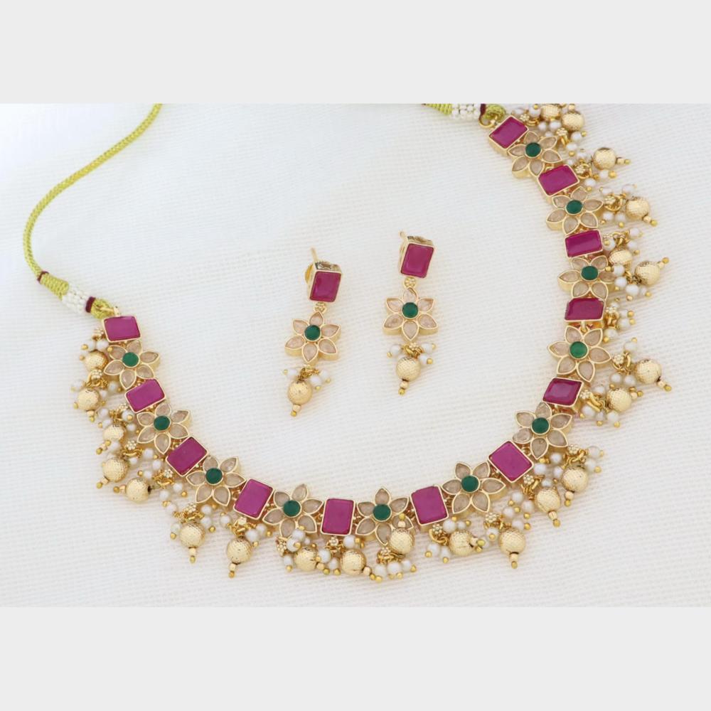 Kavita Art Elegant Crystal Stone Pearl Necklace Jewellery Set