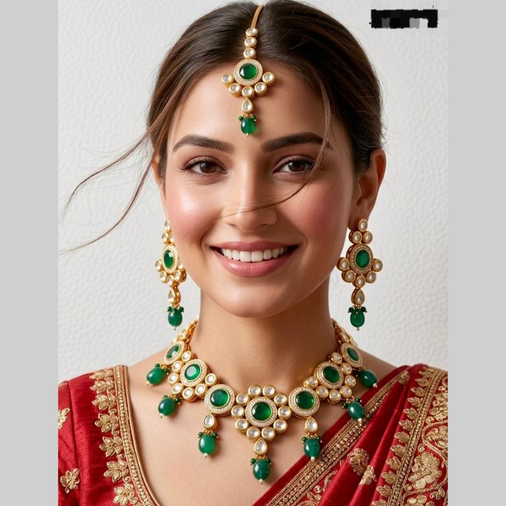 Kavita Art Elegant Pota Stone Pearl Choker Necklace Jewellery Set