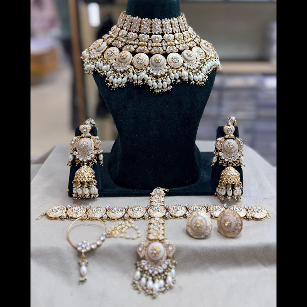 Kavita Art Kundan Stone And Meenakari Semi Bridal Necklace Set with Beads