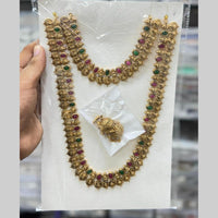 Kavita Art Classic Pota Stone And Pearl Temple Double Necklace Set