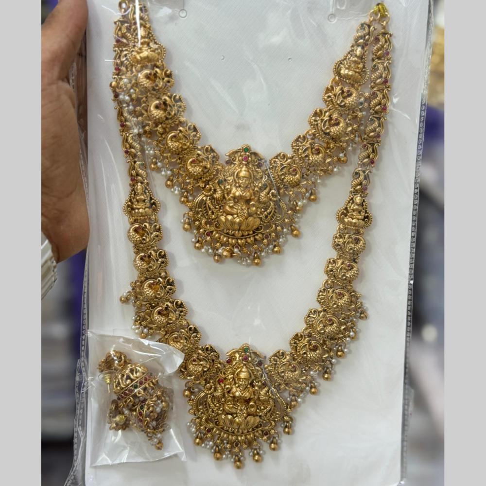 Kavita Art Classic Pota Stone And Pearl Temple Double Necklace Set