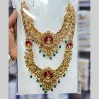 Kavita Art Classic Pota Stone And Pearl Temple Double Necklace Set