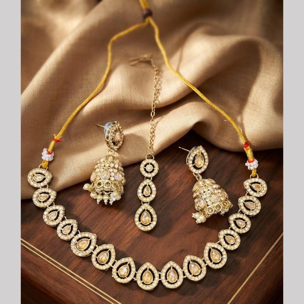 Kavita Art Premium Crystal Stone And Pearl Choker Necklace Set for Women