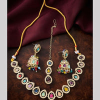 Kavita Art Premium Crystal Stone And Pearl Choker Necklace Set for Women