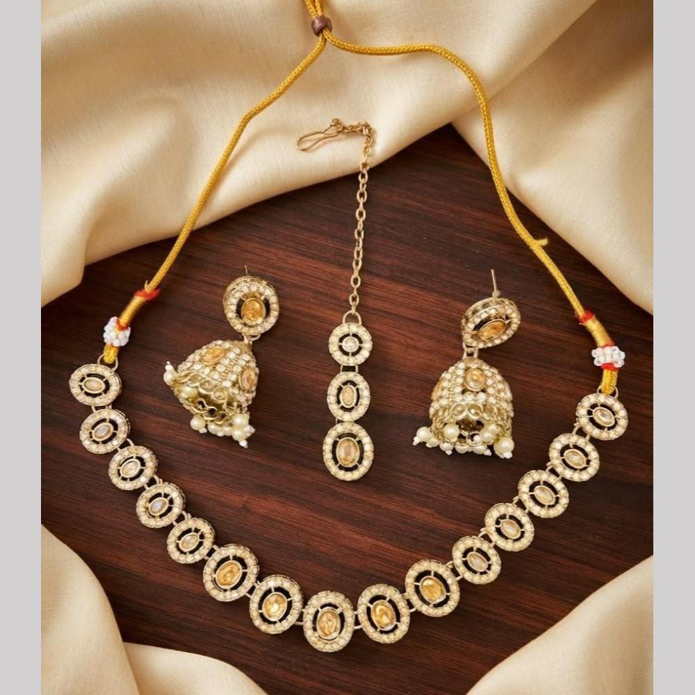 Kavita Art Premium Crystal Stone And Pearl Choker Necklace Set for Women