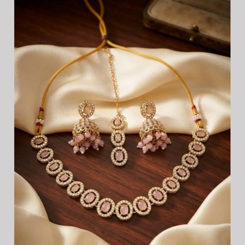 Kavita Art Premium Crystal Stone And Pearl Choker Necklace Set for Women