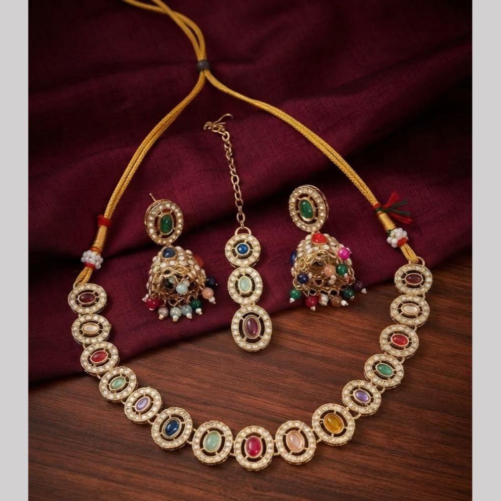 Kavita Art Premium Crystal Stone And Pearl Choker Necklace Set for Women