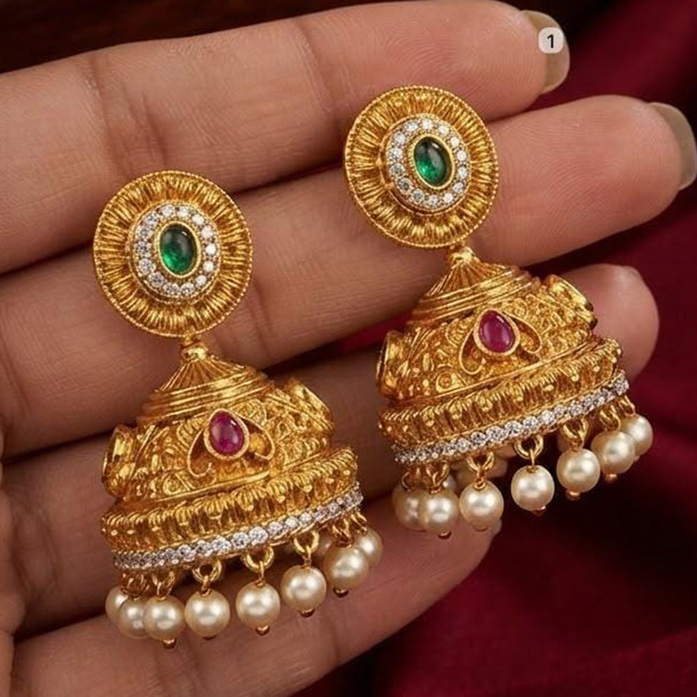 Kavita Art Designer Pota Stone And Pearl Jhumki Earrings