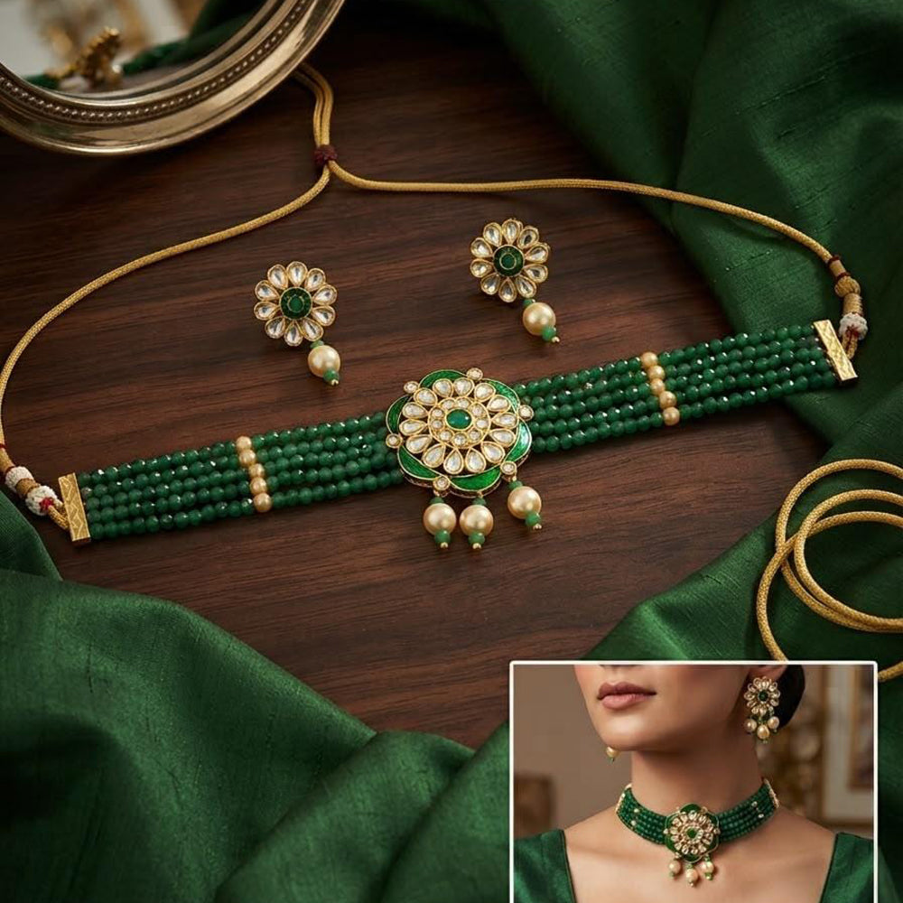 Kavita Art Royal Kundan Stone Pearl And Beads Choker Necklace Set