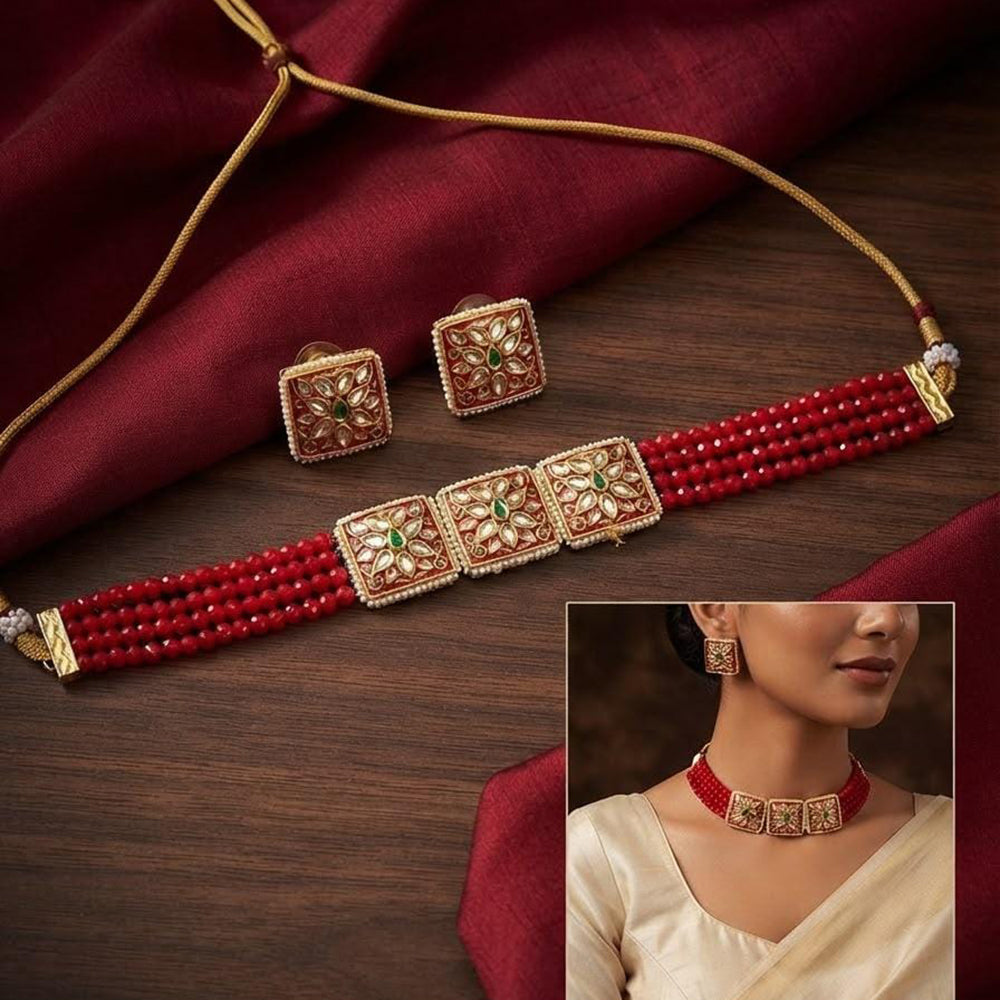 Kavita Art Royal Kundan Stone Pearl And Beads Choker Necklace Set