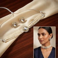 Kavita Art Royal Kundan Stone And Pearl Choker Necklace Set