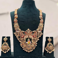Kavita Art Beautiful Pota Stone And Pearl Meenakari Temple Long Necklace Set