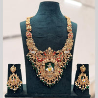 Kavita Art Beautiful Pota Stone And Pearl Meenakari Temple Long Necklace Set
