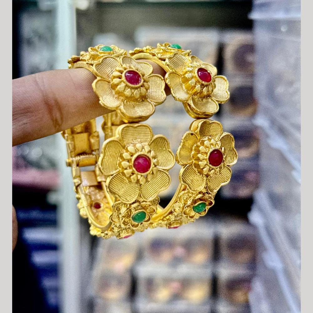 Kavita Art Festive Gold Plated Pota Stone Openable Bangles Set 