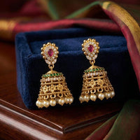 Kavita Art Designer Pota Austrian Stone And Pearl Jhumki Earrings