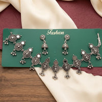 Kavita Art Boho Style Oxidised Plated Mirror And Pearl Necklace Set