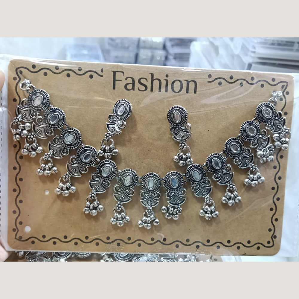Kavita Art Boho Style Oxidised Plated Mirror And Pearl Necklace Set