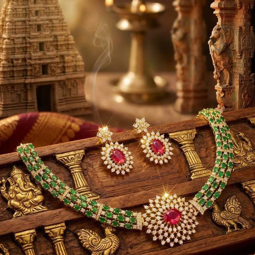 Kavita Art Elegant American Daimond Necklace Set 
