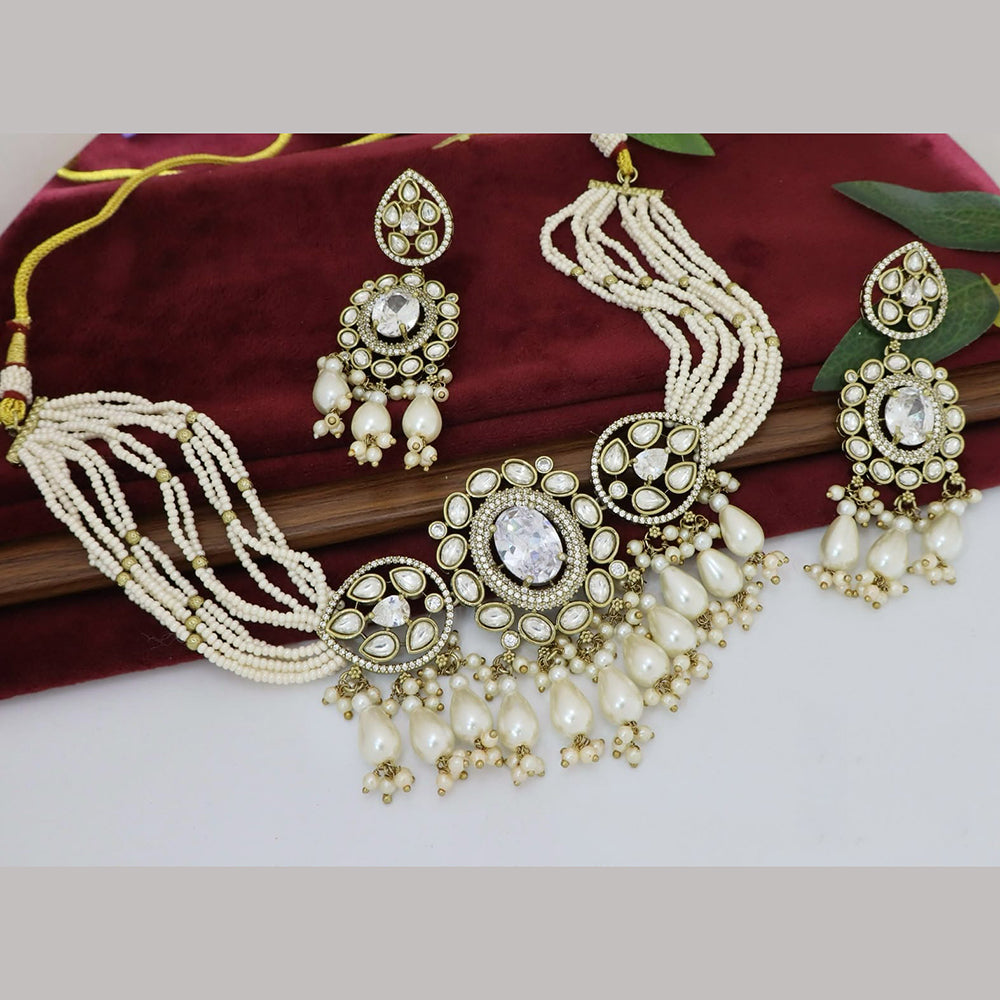 Kavita Art Elegant Pota Stone And Pearl Choker Necklace Set for Women