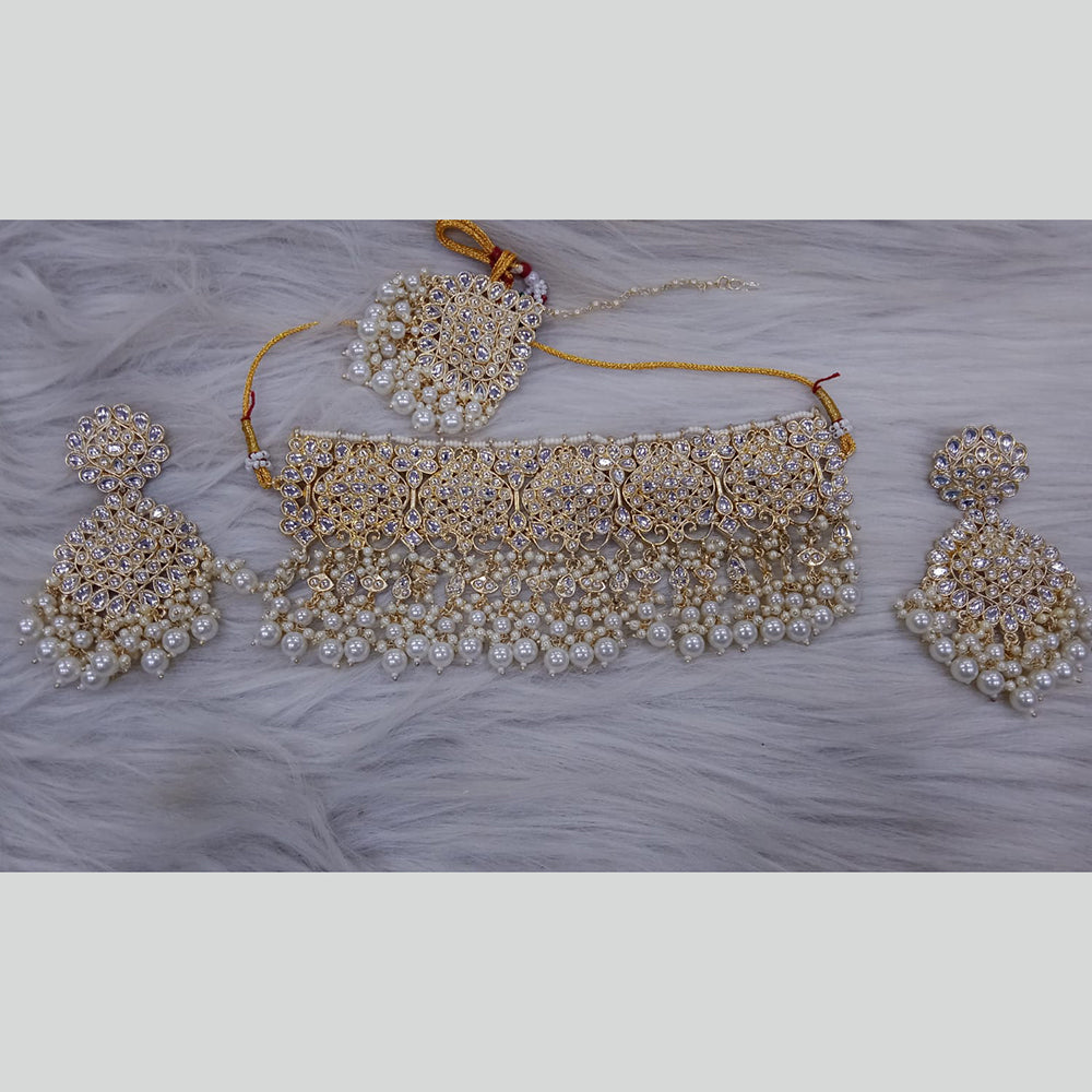 SNERA  Gold Plated Kundan Stone And Pearl Necklace Set