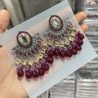 SNERA Gold Plated Pota Stone And Beads Dangler Earrings