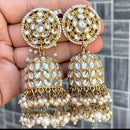 SNERA Gold Plated Kundan Stone Pearl And Beads Jhumki Earrings