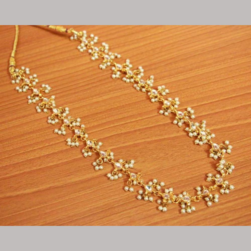 SNERA Gold Plated Kundan Stone & Pearls Long Necklace