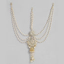 SNERA Gold Plated Kundan Stone And Pearls Sheeshphool with Mangtikka
