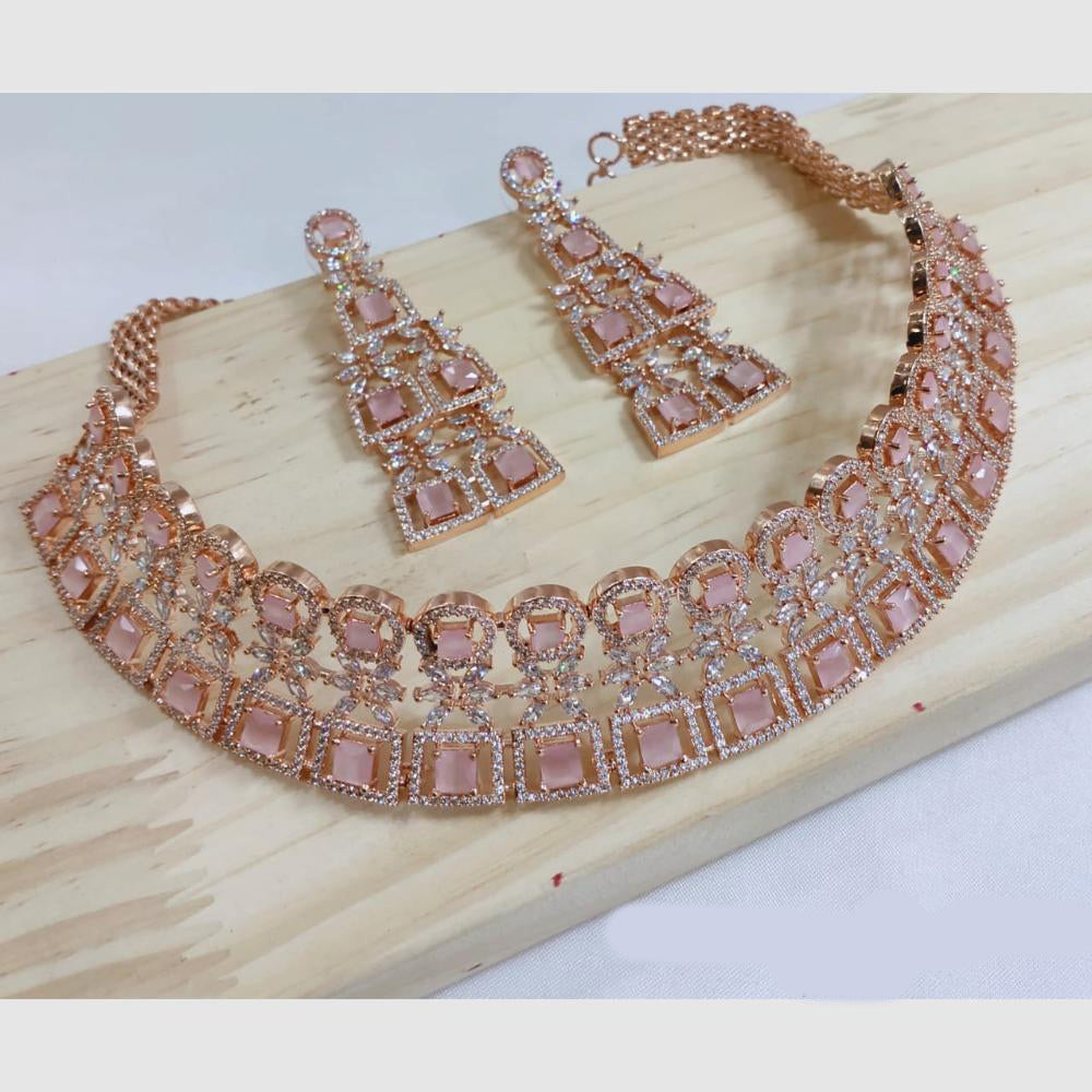 SNERA Gold Plated American Diamond Choker Necklace Set