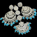 SNERA Gold Plated Kundan Stone And Beads Dangler Earrings With Maangtikka
