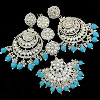 SNERA Gold Plated Kundan Stone And Beads Dangler Earrings With Maangtikka