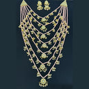 SNERA Gold Plated Kundan Stone And Pearls Multi Layer Long Necklace Set