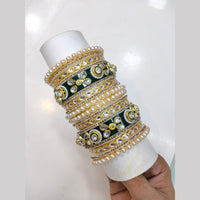 SNERA Gold Plated Kundan Stone And Pearls Acrylic Bangles Set