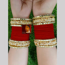 SNERA Gold Plated Mirror And Pearls Velvet Bangles Set