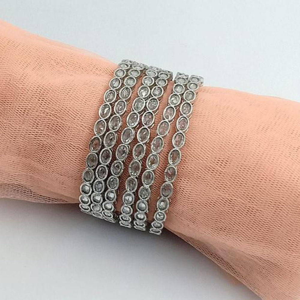 SNERA Silver Plated Crystal Stone Bangles Set