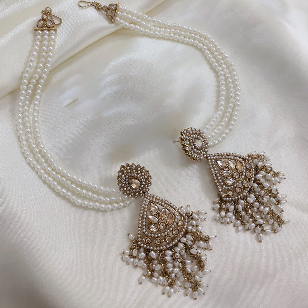 SNERA Gold Plated Crystal Stone Pearl And Beads Kanchain Dangler Earrings