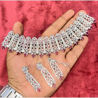 SNERA Silver Plated American Diamond Necklace Set