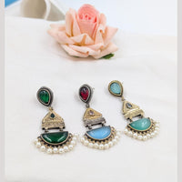 SNERA 2 Tone Plated Pota Stone And Pearls Dangler Earrings