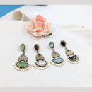 SNERA 2 Tone Plated Pota Stone And Pearls Dangler Earrings