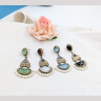 SNERA 2 Tone Plated Pota Stone And Pearls Dangler Earrings