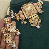 SNERA Gold Plated Kundan Stone And Pearls Choker Meenakari Necklace Set