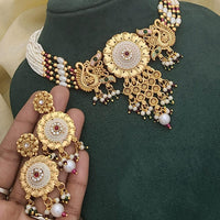 SNERA Gold Plated Kundan Stone And Pearls Choker Meenakari Necklace Set