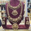 SNERA Gold Plated Pota Stone And Beads Temple Double Necklace Set