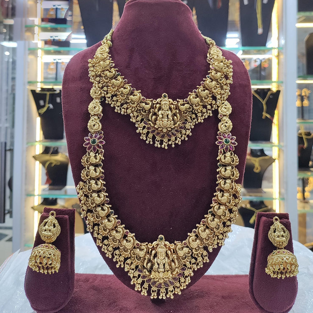 SNERA Gold Plated Pota Stone And Beads Temple Double Necklace Set